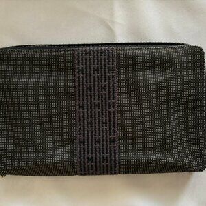 Hermes Clutch Bag Ale Line  Zip Around Gray Canvas